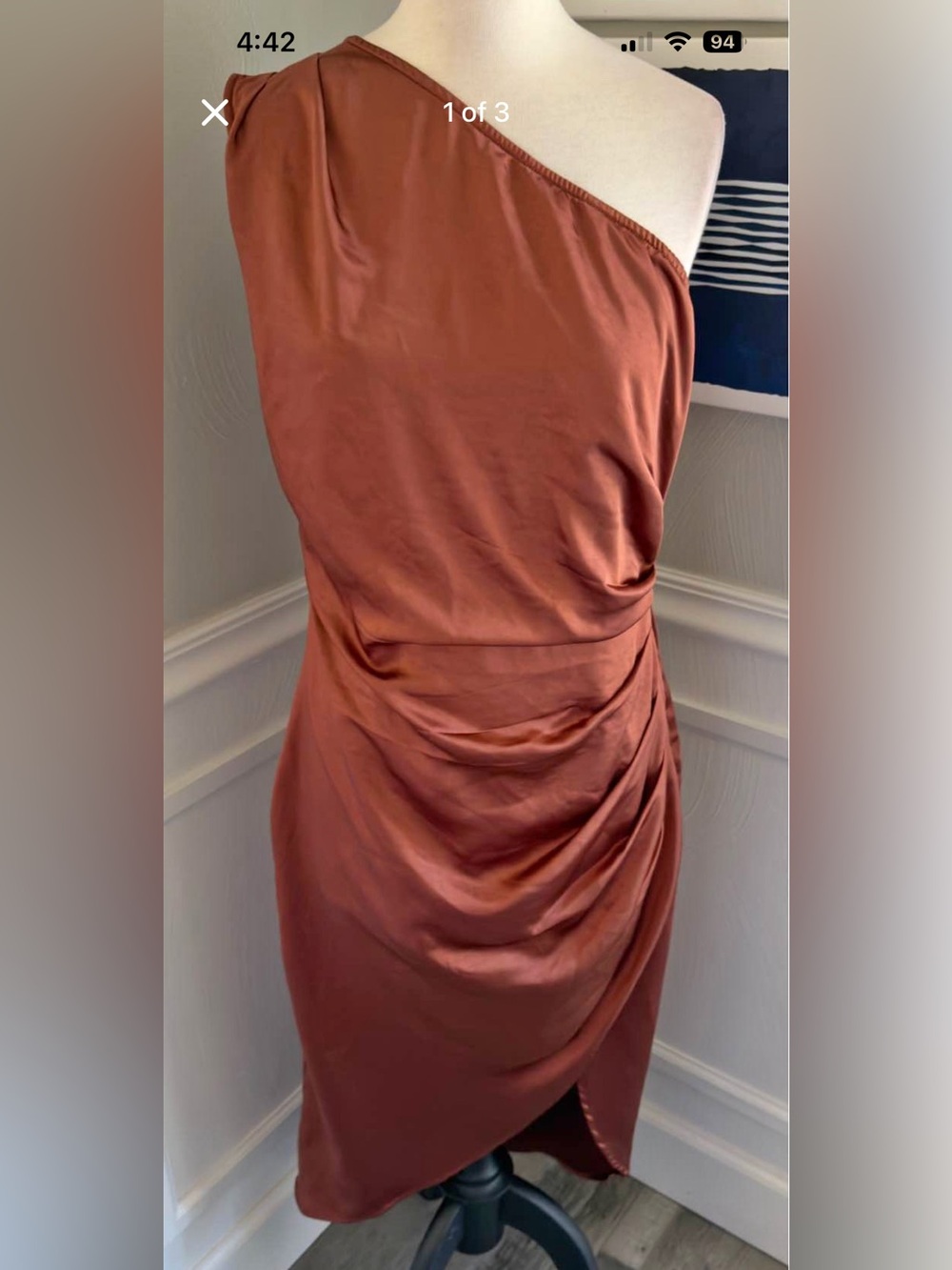 Women’s Prettygarden One Shoulder size large Ruched Satin Dress Rust Copper